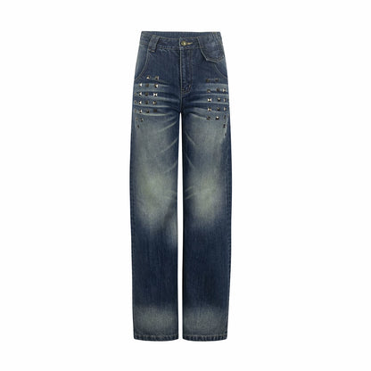 Retro Studded Rhinestone Jeans