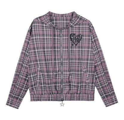 Pink Plaid Hooded Jacket