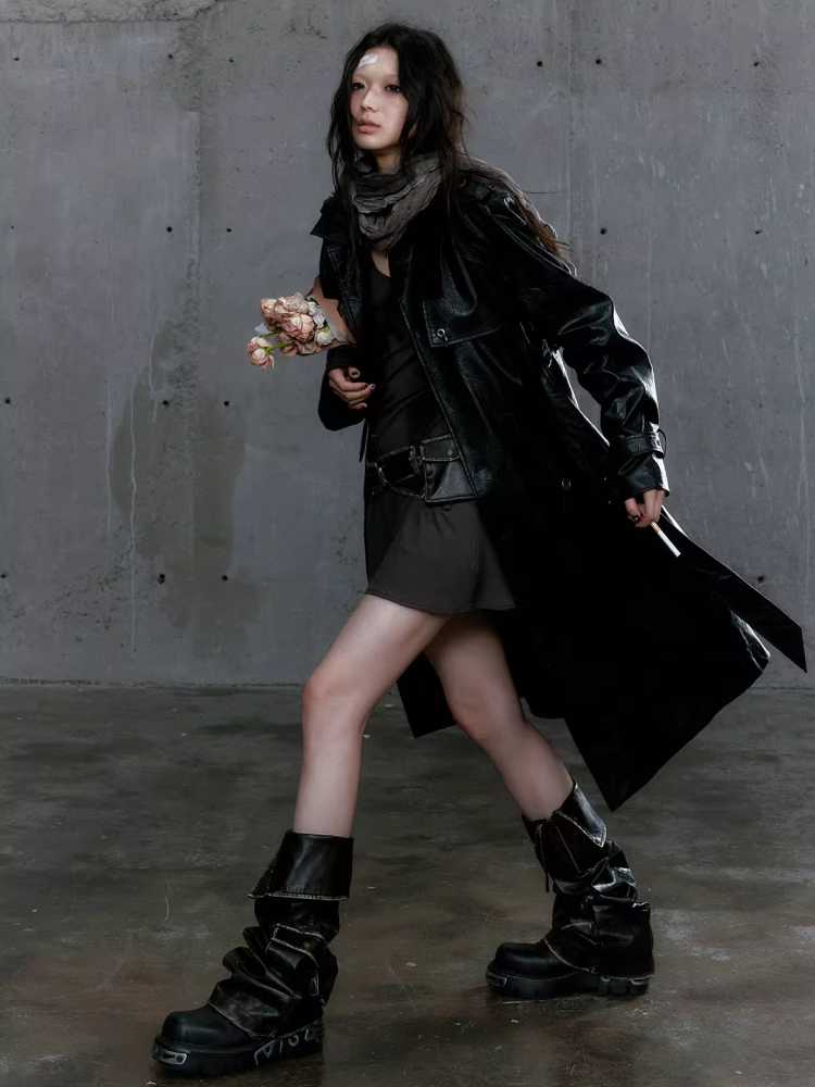 Loose black belted coat