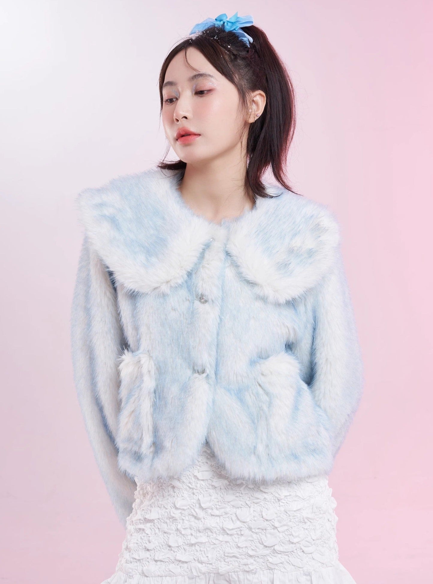 sweet blue fur warm short coat