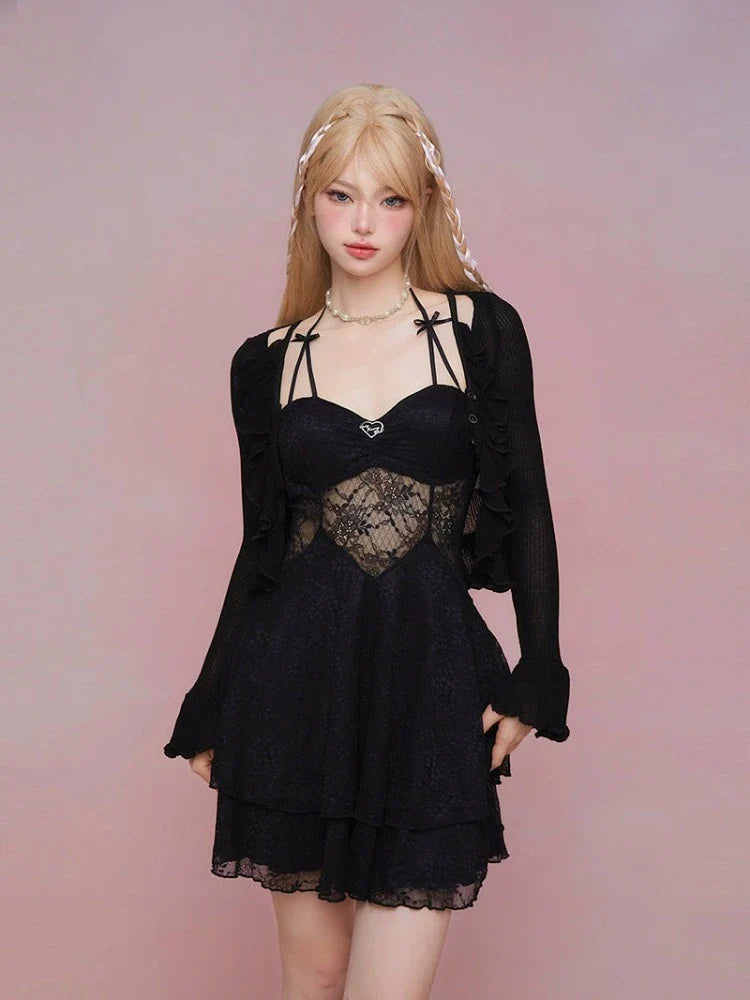 See-through suspender dress