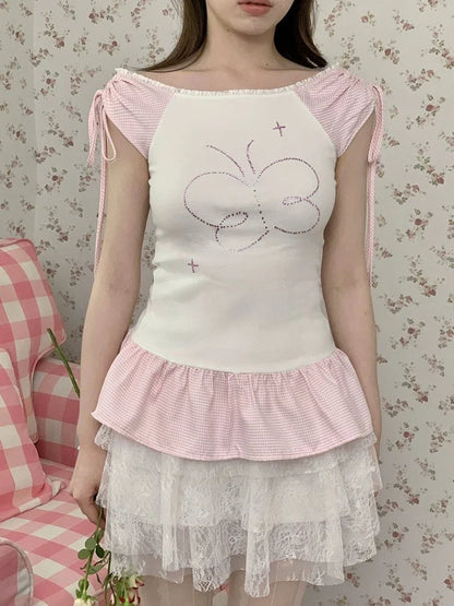 Frilled short sleeve T-shirt