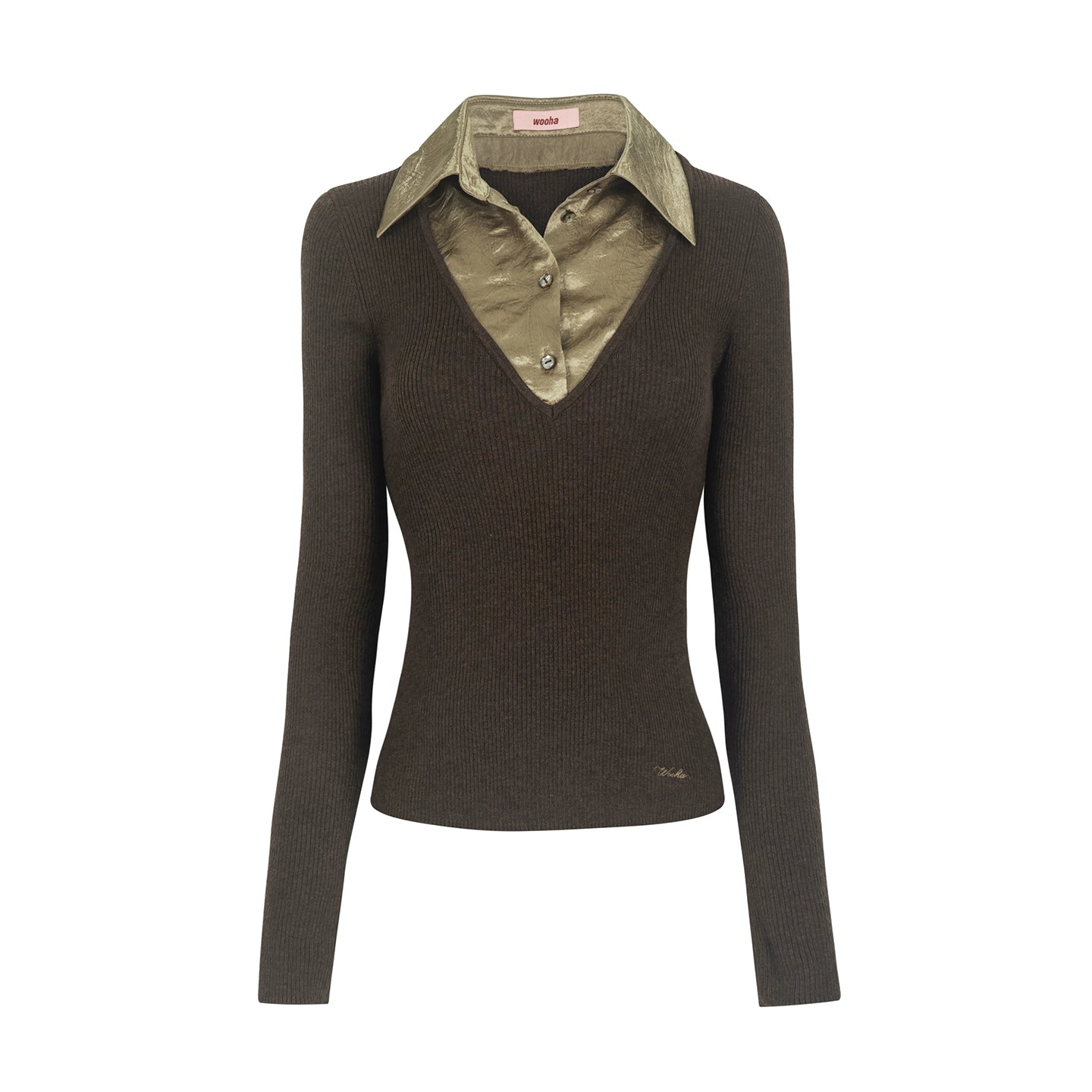 Fake Two-Patchwork Lapel Knit Top