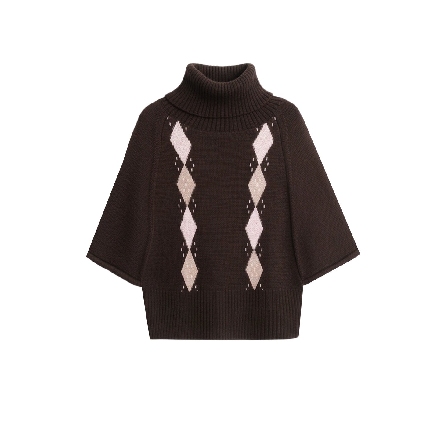 Retro Diamond Wool Knit Cape Sweater