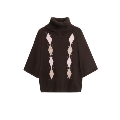 Retro Diamond Wool Knit Cape Sweater