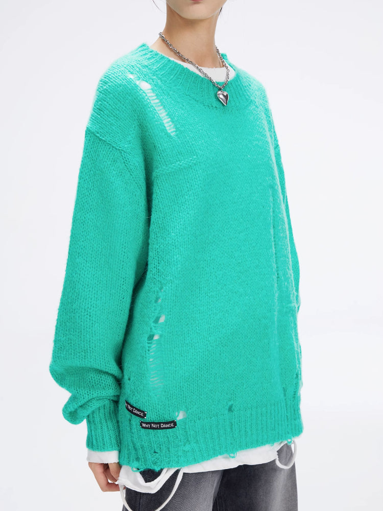 Round neck pullover mohair sweater