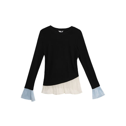 Knitted Panel Long-Sleeved T-Shirt