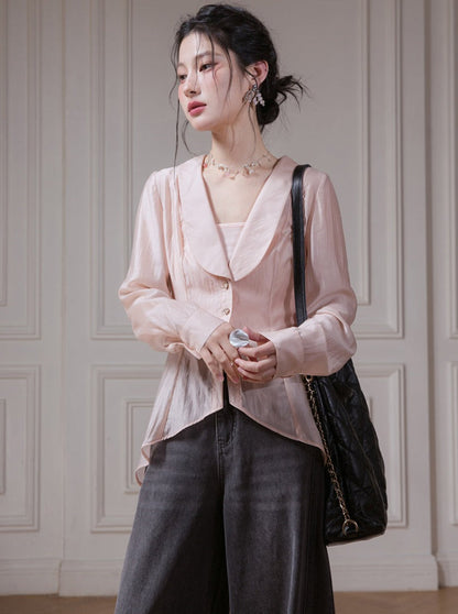 U-neck Lyocell Sheer Shirt Set