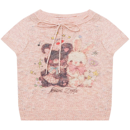 Retro Pink Bear and Rabbit Top