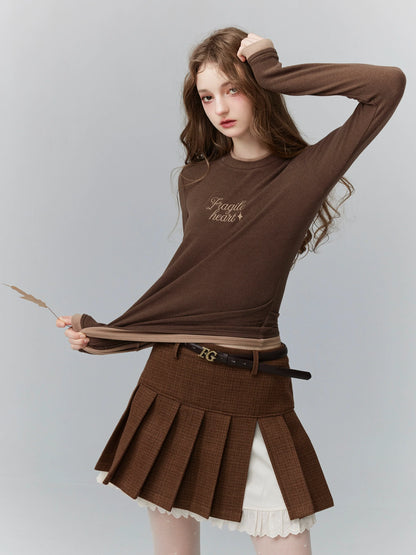 Brown Plaid Pleated Skirt