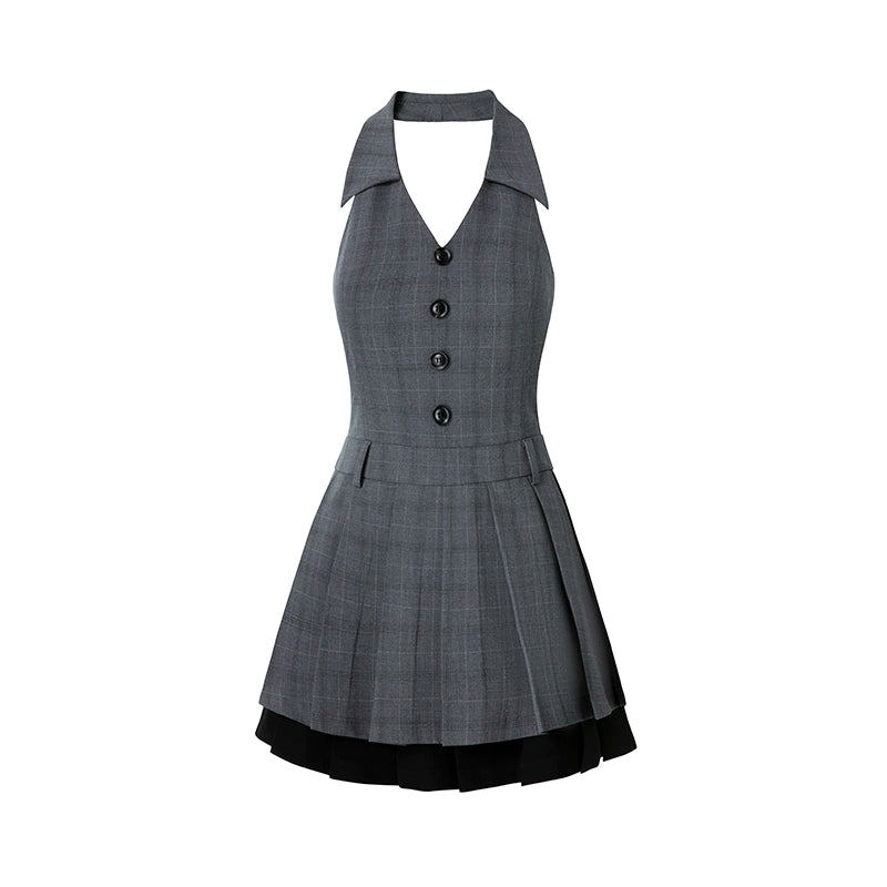 Vintage Gray V-Neck Layered Dress