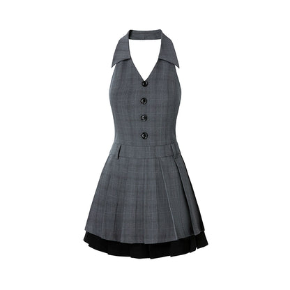 Vintage Gray V-Neck Layered Dress