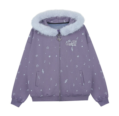 Falling Sweet Purple Fleece Hooded Jacket