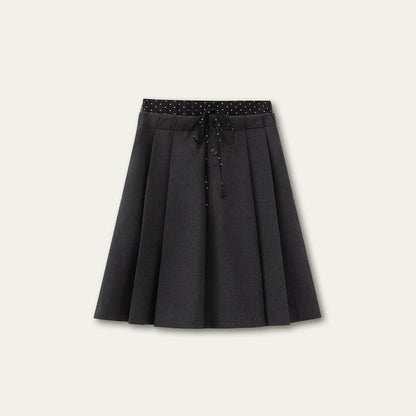 Polka Dot Gray Pleated Skirt