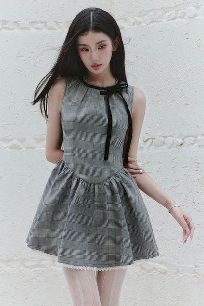 Premium Gray Houndstooth Vest Dress