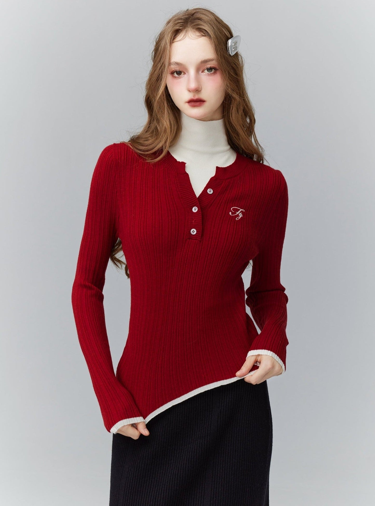 Retro Collar Knit Slim Fit Pullover Tops