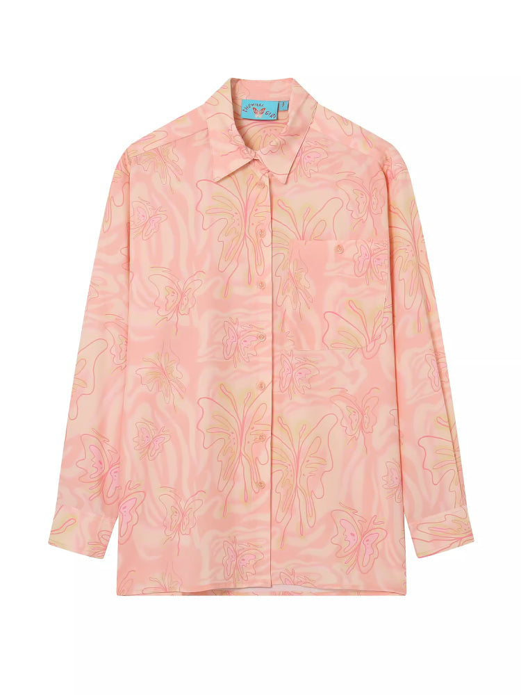 Butterfly print loose long sleeve shirt