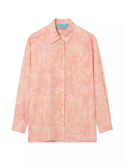 Butterfly print loose long sleeve shirt