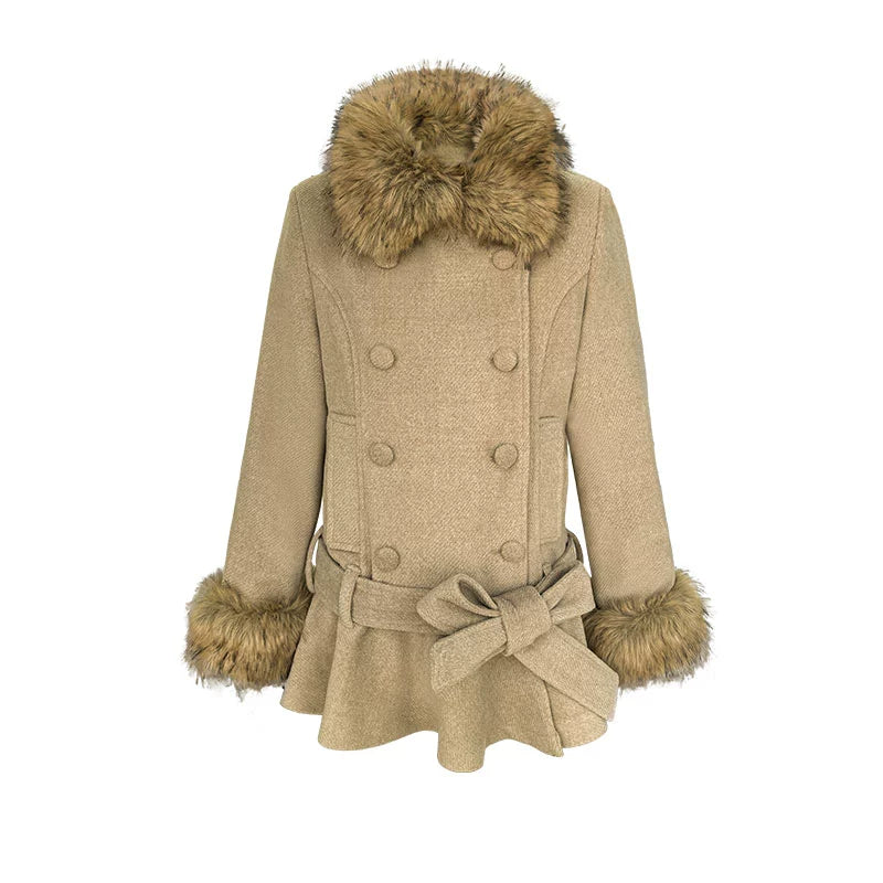 Khaki Ruffled Woolen Coat