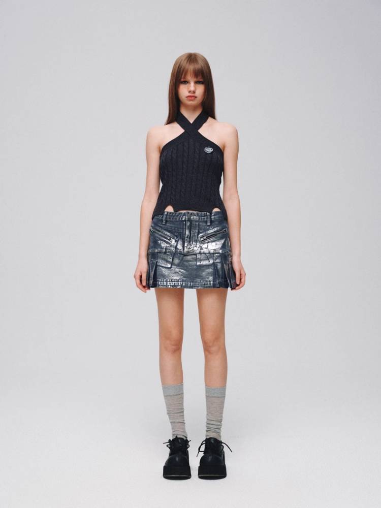 A-line denim skirt