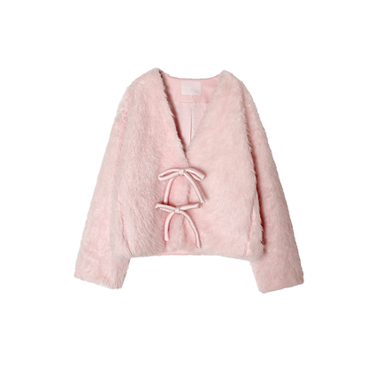 Three-Dimensional Bow Fur Coat