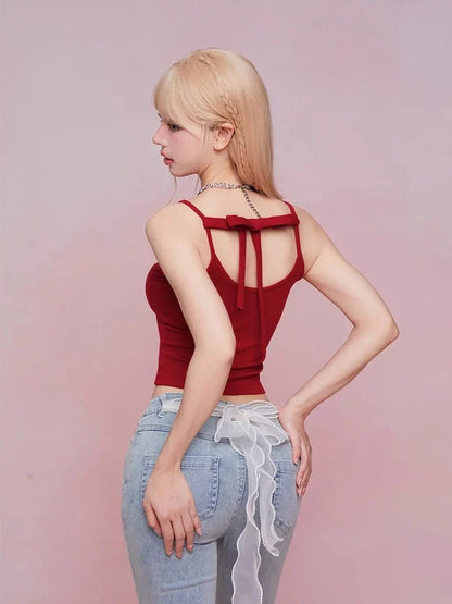 Red ribbon camisole top