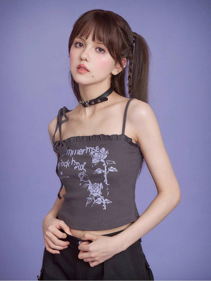 Rose print suspender top