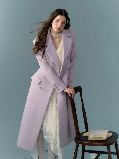 Long wool coat with fur collar