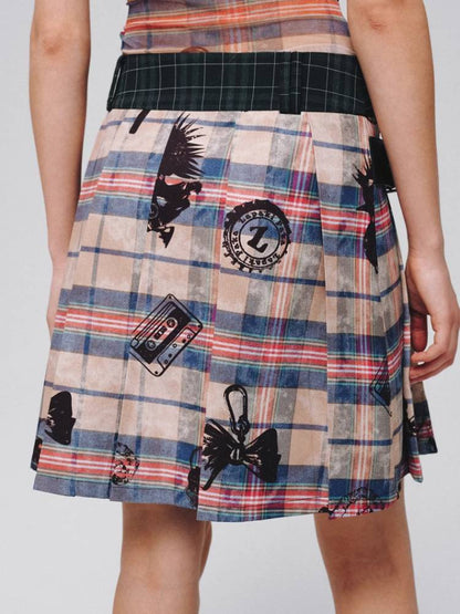 Plaid A-pleated skirt