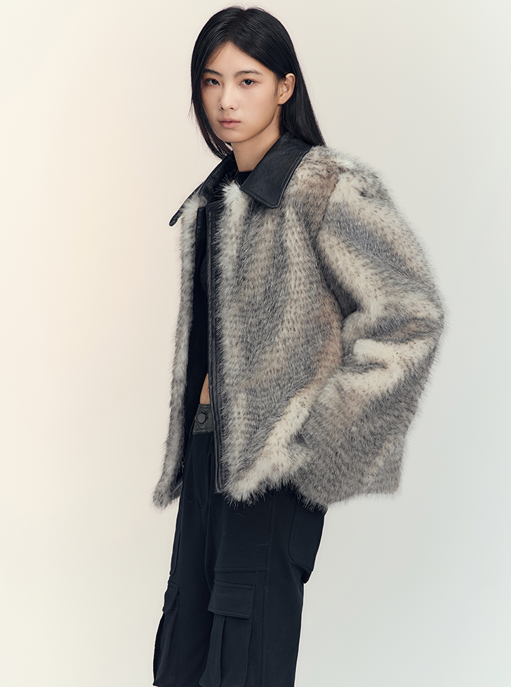 gradient ring fur jacket