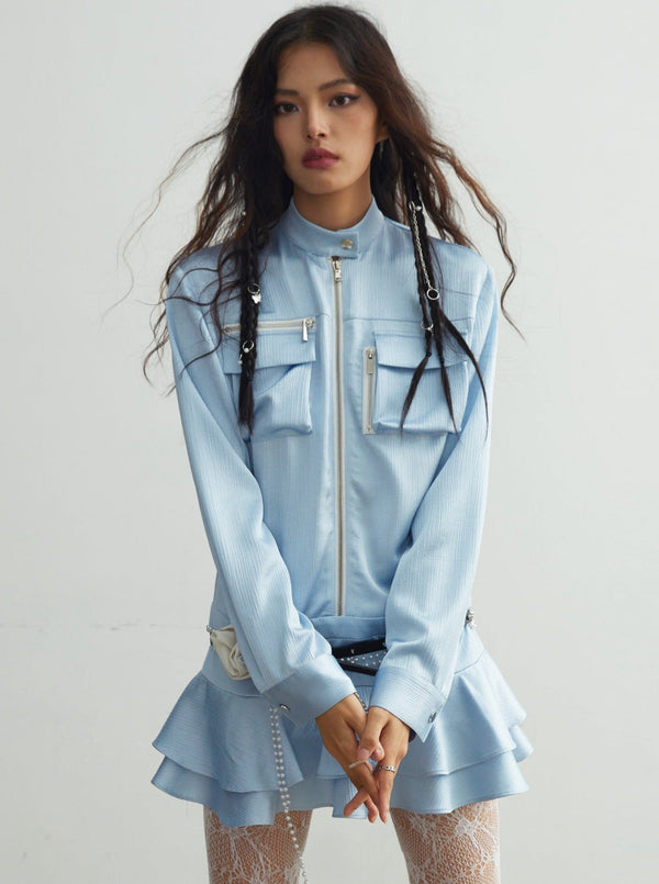 Three-dimensional pocket shirt dress