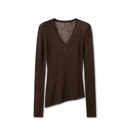 Alpaca Knit Layered V-Neck Long Sleeve Top