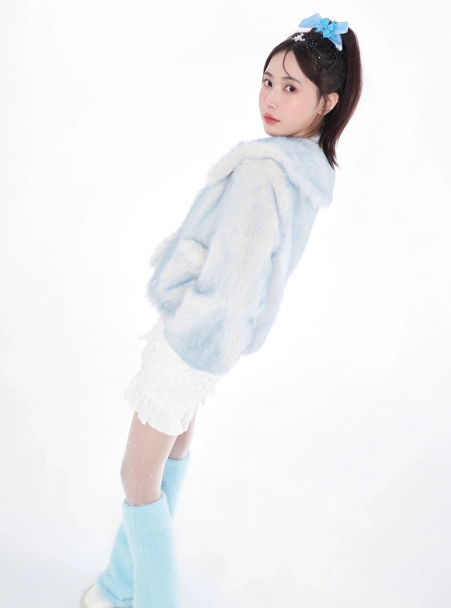 sweet blue fur warm short coat