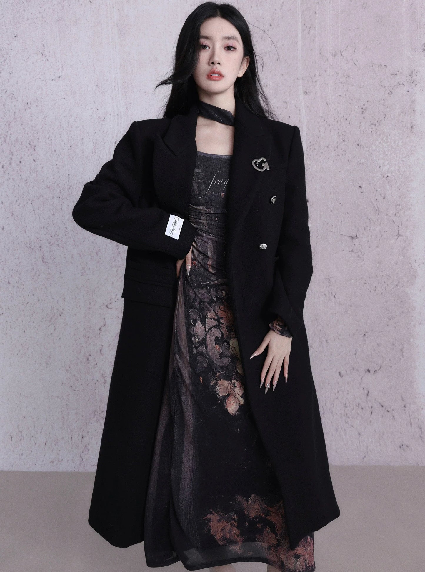 Wool Double-Breasted Long Coat