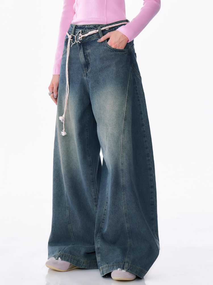 High waist slim wide leg jeans