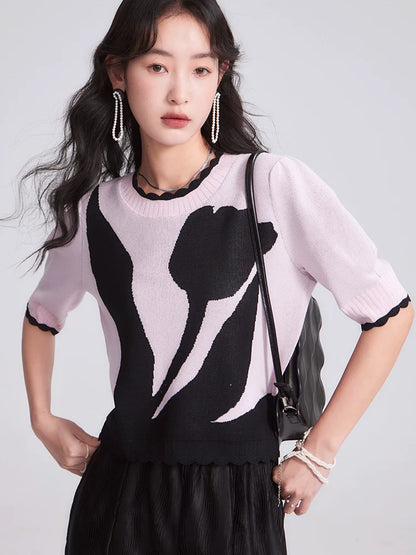 Pinky Tulip Short Sleeve Knit T-Shirt Skirt Set