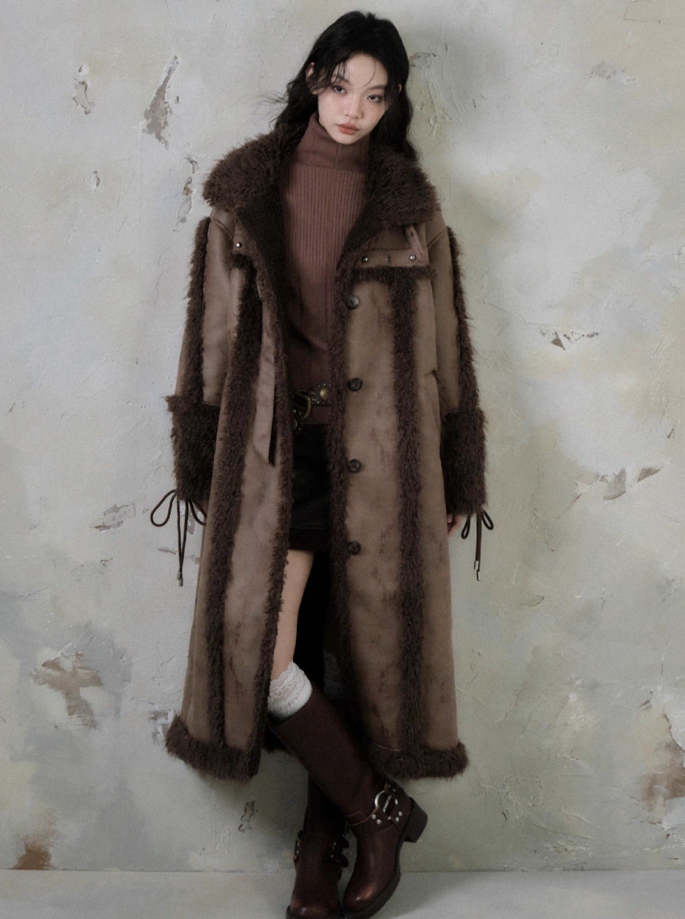 Long lamb fur coat