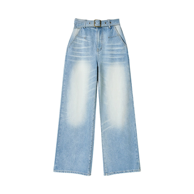 Vintage Blue Distressed Straight Jeans