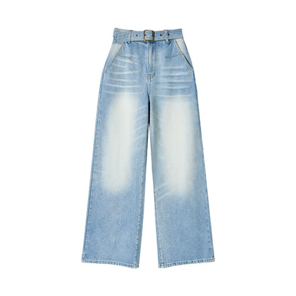 Vintage Blue Distressed Straight Jeans