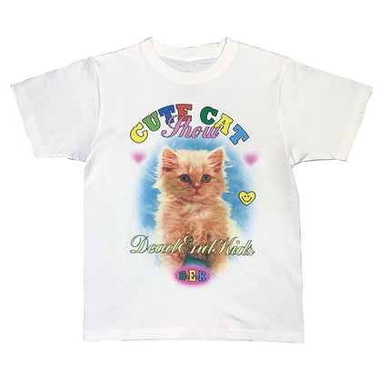 Cute Cat & Dog Print Slim Shoulder T-Shirt