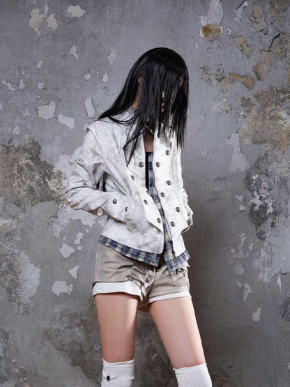 Fake two piece distressed jacket