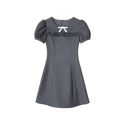 Detachable Bow Bubble Short Sleeve Dress