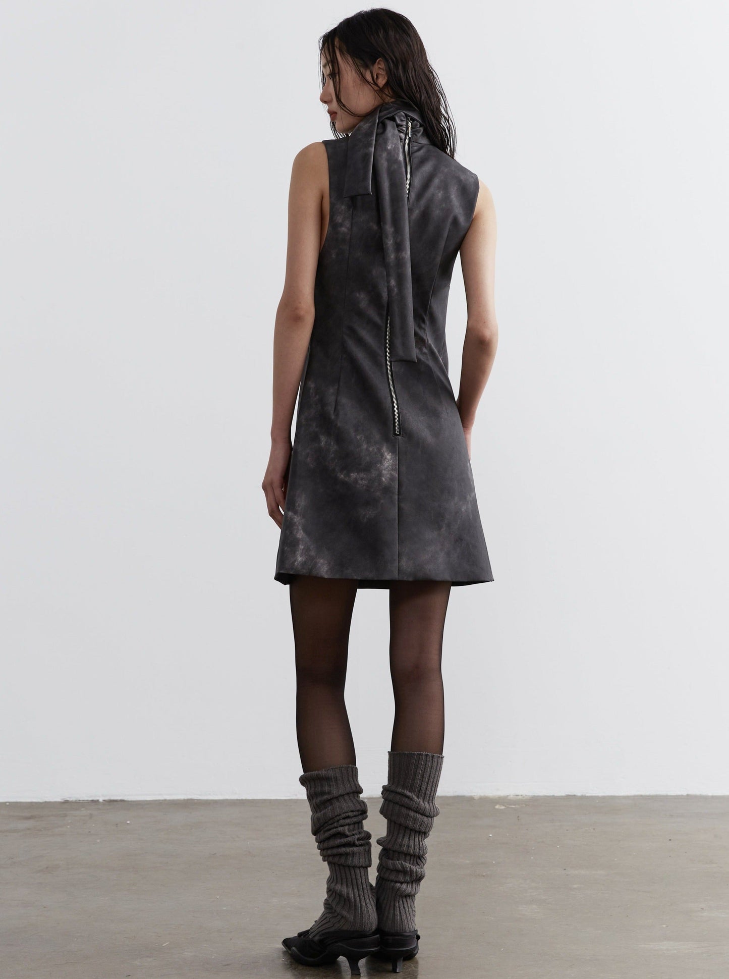 Ink-dyed leather scarf dress