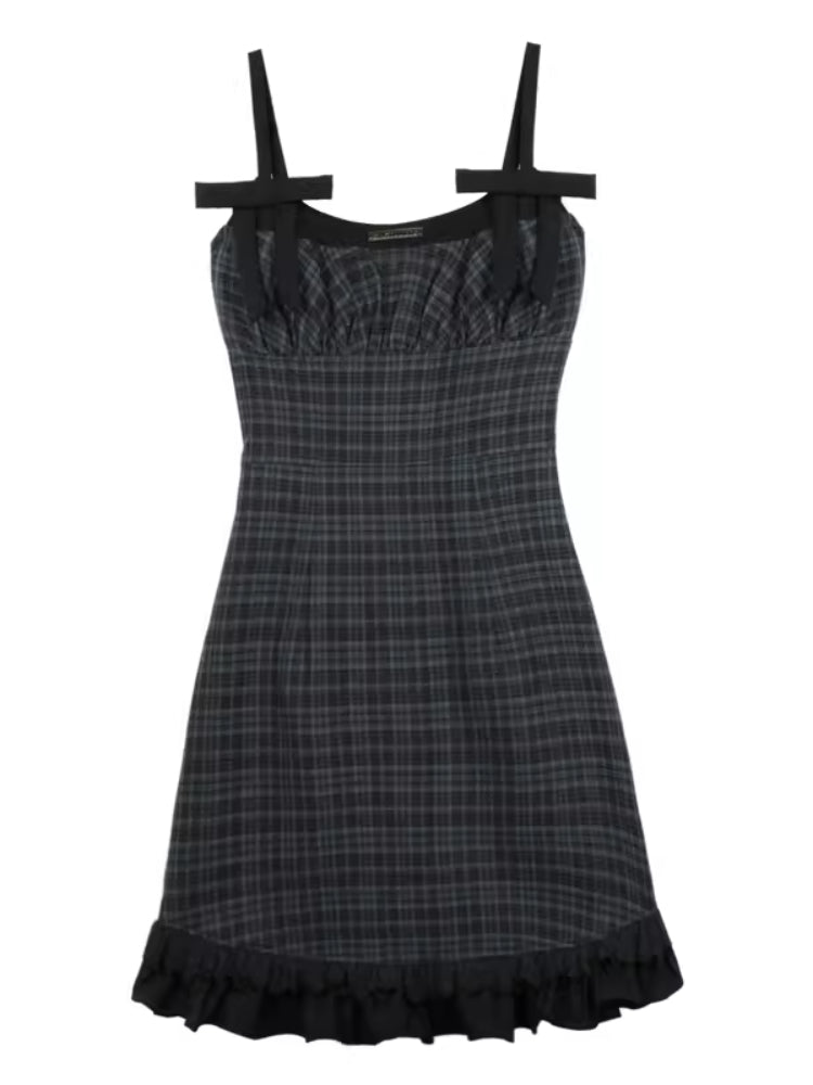 Sexy plaid suspender dress