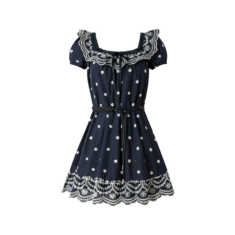 Nursery Blue Embroidered Puff Sleeve Dress