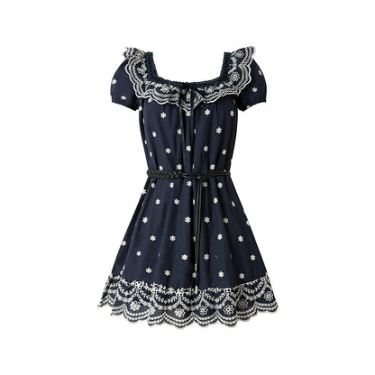 Nursery Blue Embroidered Puff Sleeve Dress