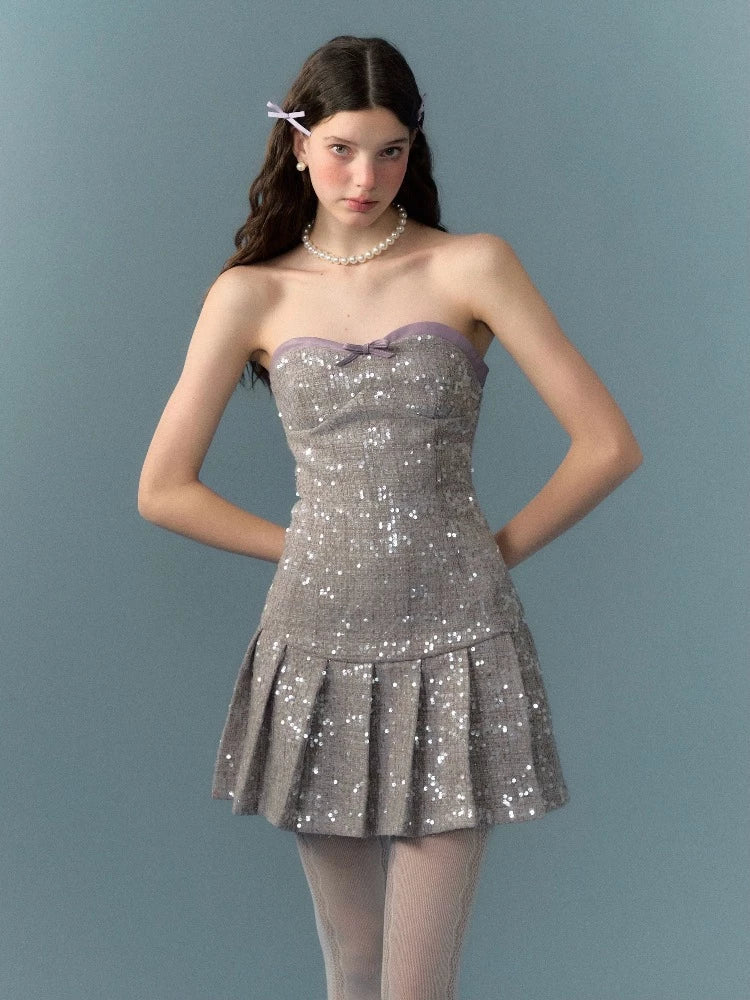 Sequin pleated skirt dress