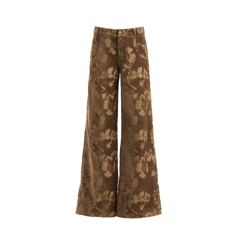 Brown Floral Jacquard Pants
