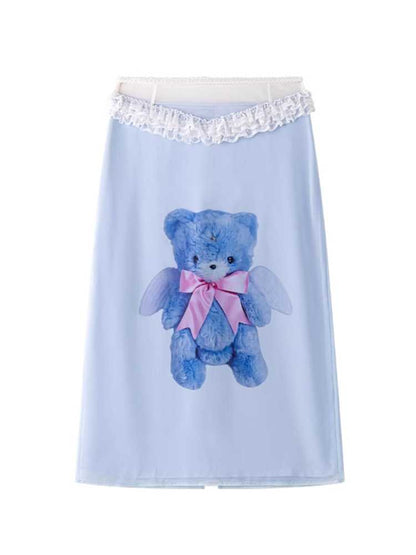 Bear print straight skirt