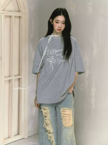 Round neck printed oversized T-shirt